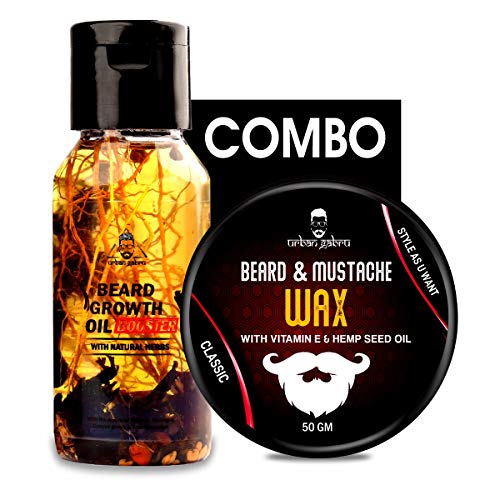 Urbangabru Combo - Beard Booster Oil (60 ML) Enriched with Natural Herbs and Beard Wax (50 Gram) - All Type of Beard Kit