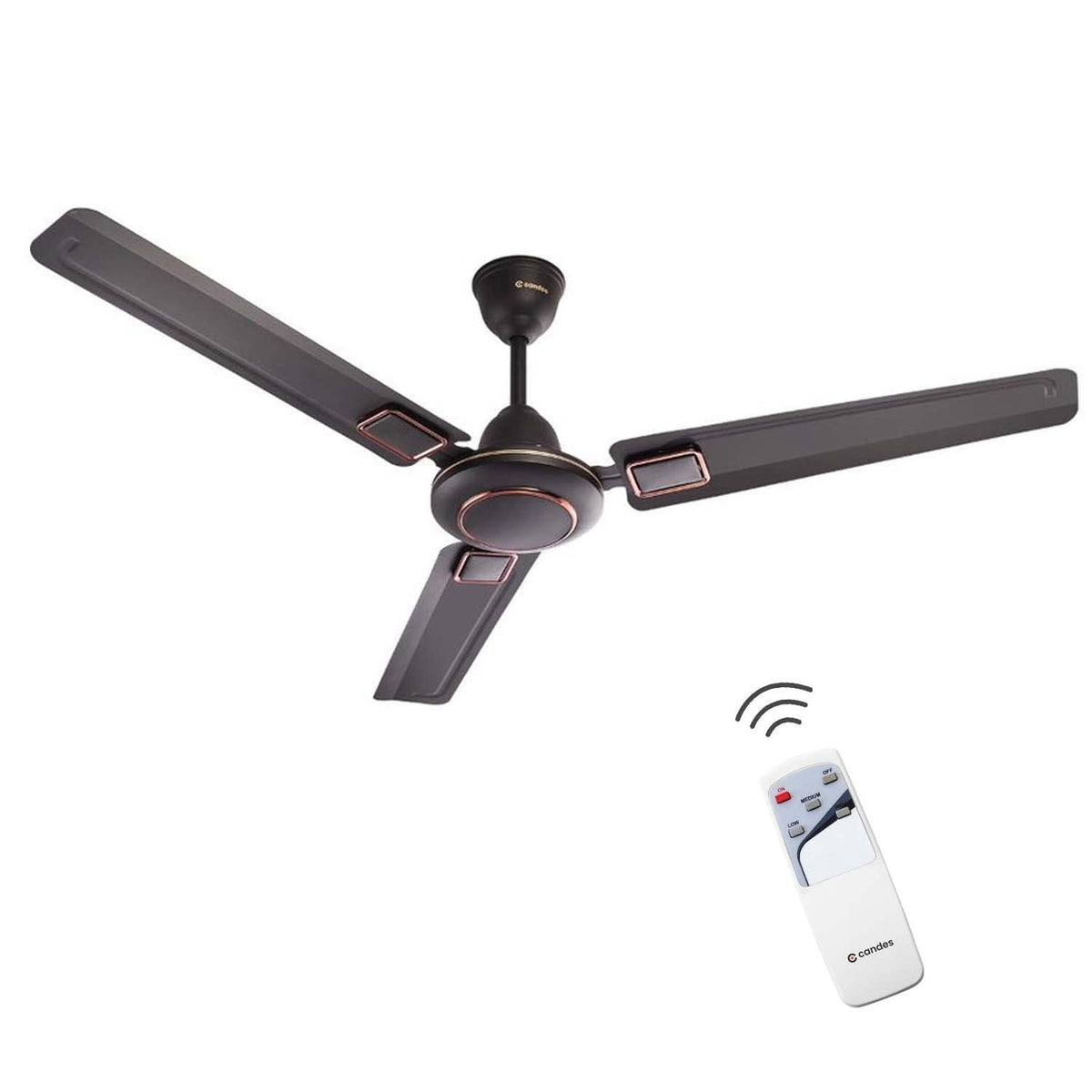 Candes Seltos Ceiling Fans for Home 1200mm / 48 inch with Remote Control | BEE 3 Star Rated, High Air Delivery & Noiseless | Remote Fans for Home Ceiling | 1+1 Years Warranty | Coffee brown