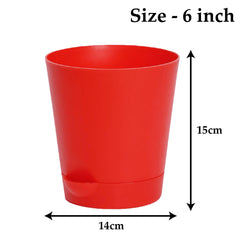 Kuber Industries Plastic Titan Pot|Garden Container for Plants & Flowers|Self-Watering Pot with Drainage Holes,6 Inch,Pack of 3 (Red)
