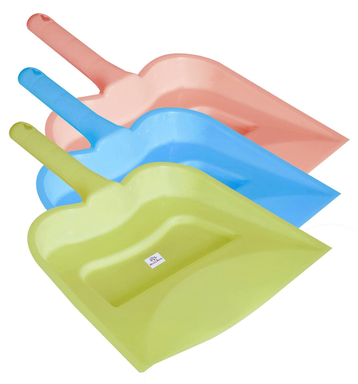 Heart Home 12" Plastic Dustpan, Pack of 3 (Blue & Green & Pink)