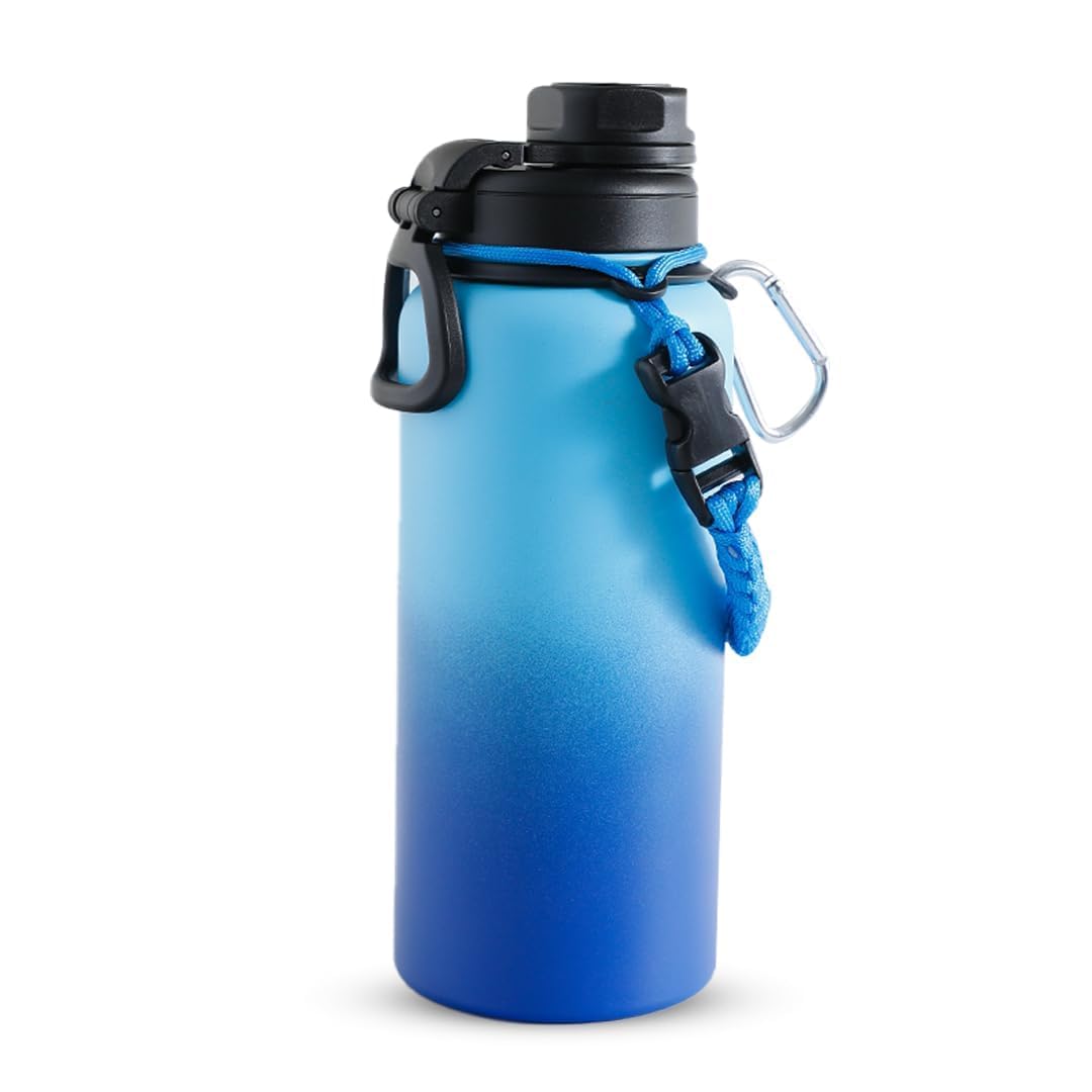 The Better Home Scout Series 960ml Insulated Water Bottle |Thermos Stainless Steel Water Bottle|Vacuum Insulated Flask with Rope & Carabiner|Hot & Cold Water Bottle for Travel & Adventure|Blue-Aqua