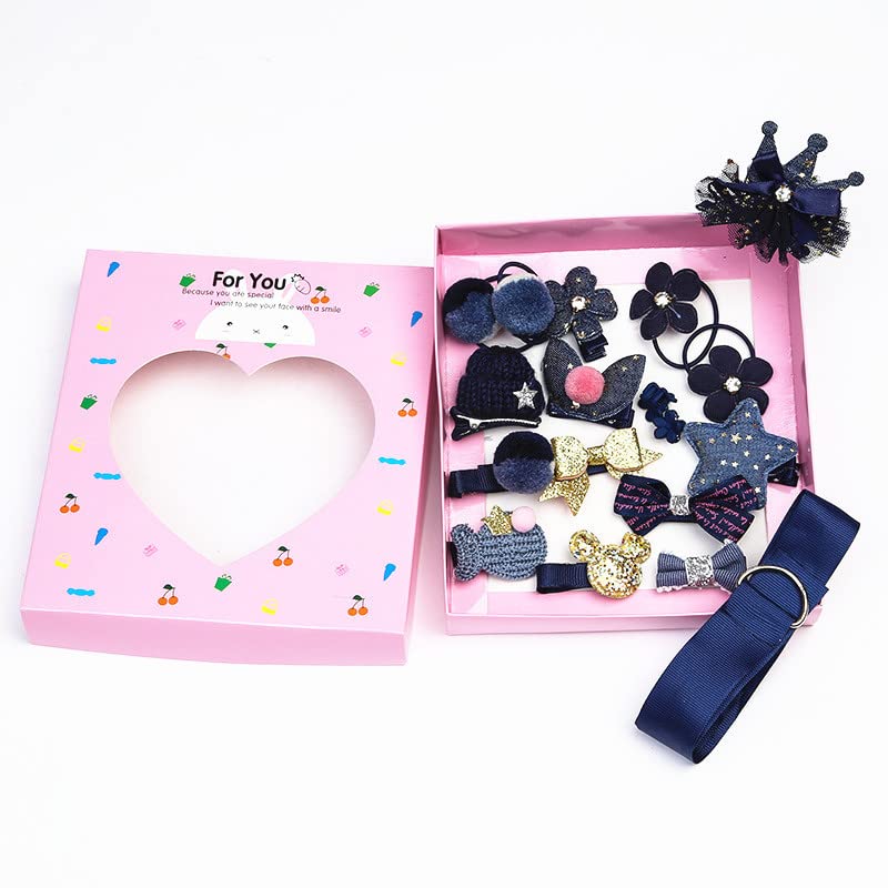 Melbees by Yellow Chimes 18 Pcs Set of Hair Accessories for Kids with Dark Blue Color Hair Clips and Hair Band Assortment Gift Set for Kids Girls (Pack of 18)