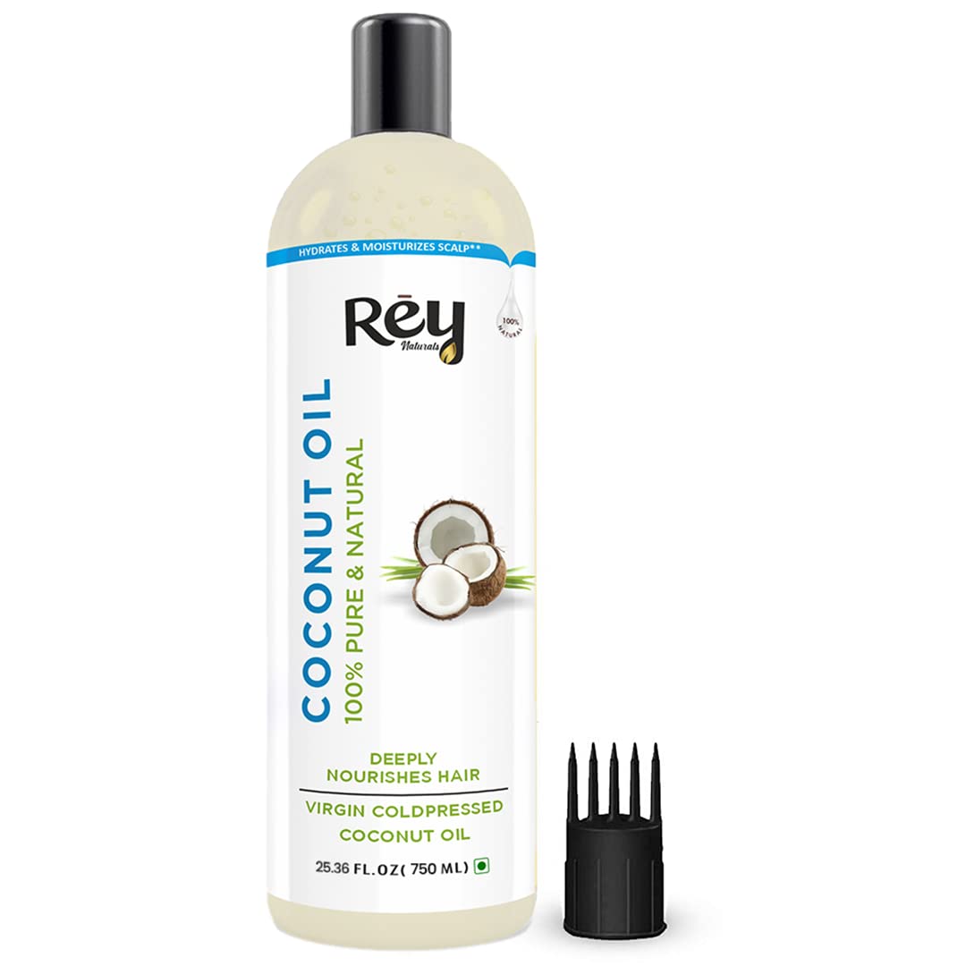 Rey NaturalsCoconut Oil | 100% Pure & Natural Virgin Coconut Oil for Hair and Skin - Hair Growth, Strengthens Hair, Improves Scalp Condition (750)