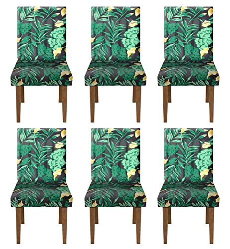 Kuber Industries Flower Printed Elastic Stretchable Polyster Chair Cover for Home, Office, Hotels, Wedding Banquet- Pack of 6 (Black & Brown)-50KM0917