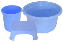Kuber Industries 3 Pieces Plastic Tub, Dustbin & Stool Set (Blue)