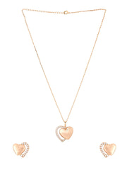 Yellow Chimes Pendant for Women Gold Toned Heart Shaped Crystal Studded Dual Heart Pendant Necklace Set with Earrings for Women and Girls