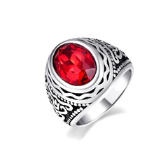 Yellow Chimes Rings for Men Stainless Steel Ring Red Crystal Carved Design Ring for Men and Boys.