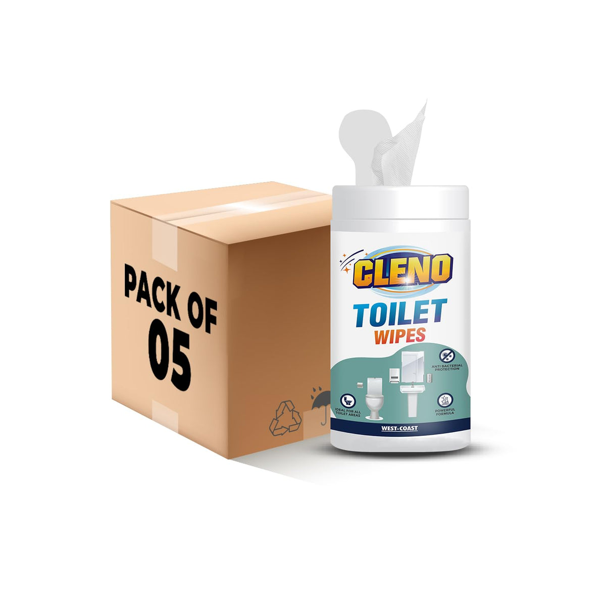 Cleno Toilet Cleaning Wet Wipes For all Toilet Areas like Toilet Commode/Toilet Seats/Flush/Knobs/Wash-basin - 50 Wipes (Pack of 5) (Ready to Use)