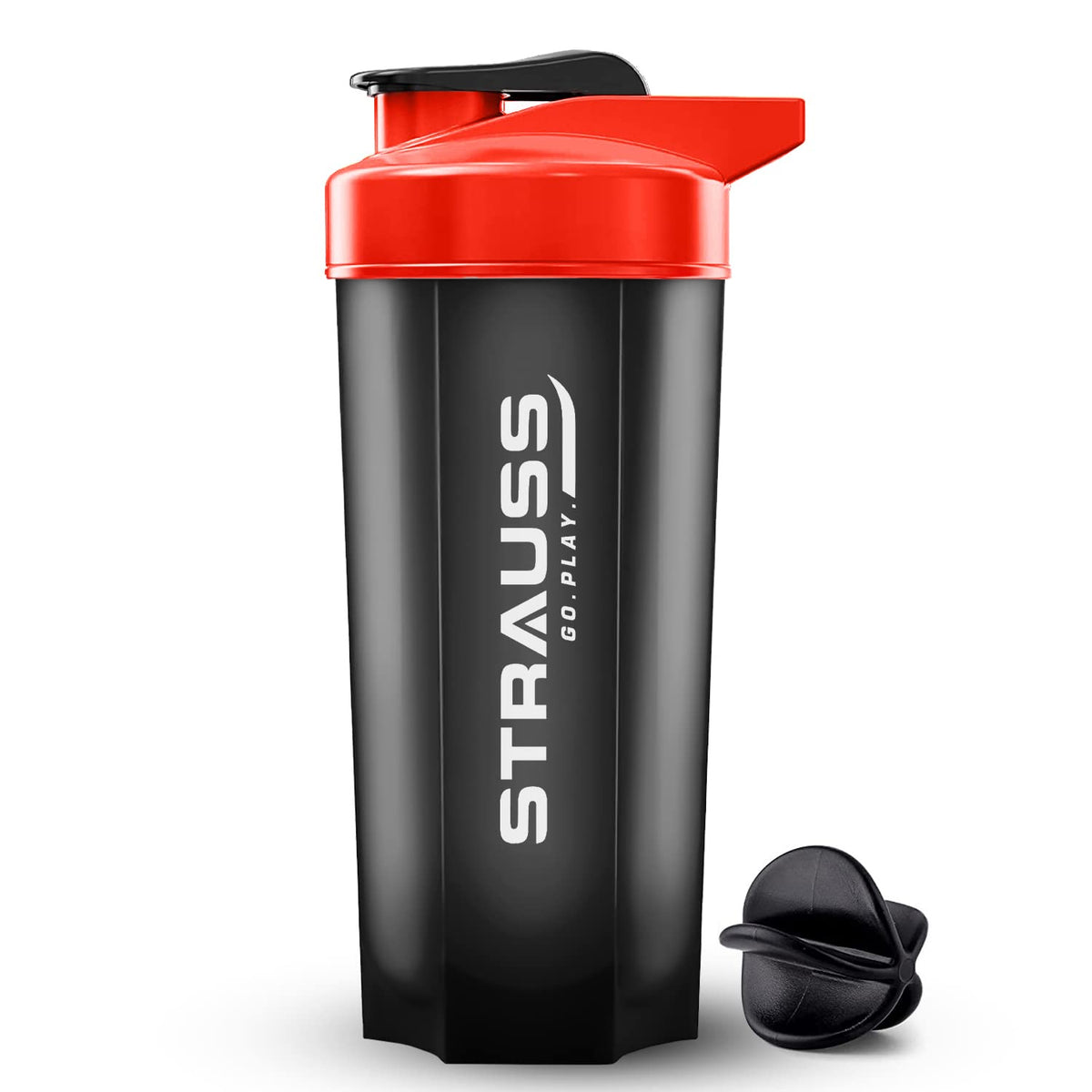 Strauss Recharge Shaker Bottle | BPA-Free Protein Shaker with Blender Ball | Leak-Proof Gym Bottle for Protein Shakes | Gym Bottle for Men and Women | Ideal for Gym, Yoga & Running, (Black/Red)