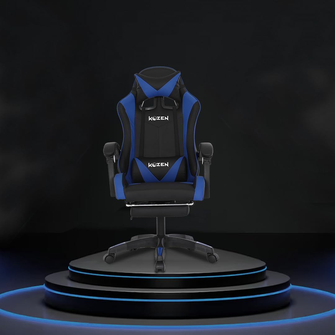 KOZEN Sniper Gaming Chair with Adjustable Headrest & Lumbar Support,135° Recliner Chair | Stretchable Armrest with Footrest, Multifunctional Chair, Blue (Blue)