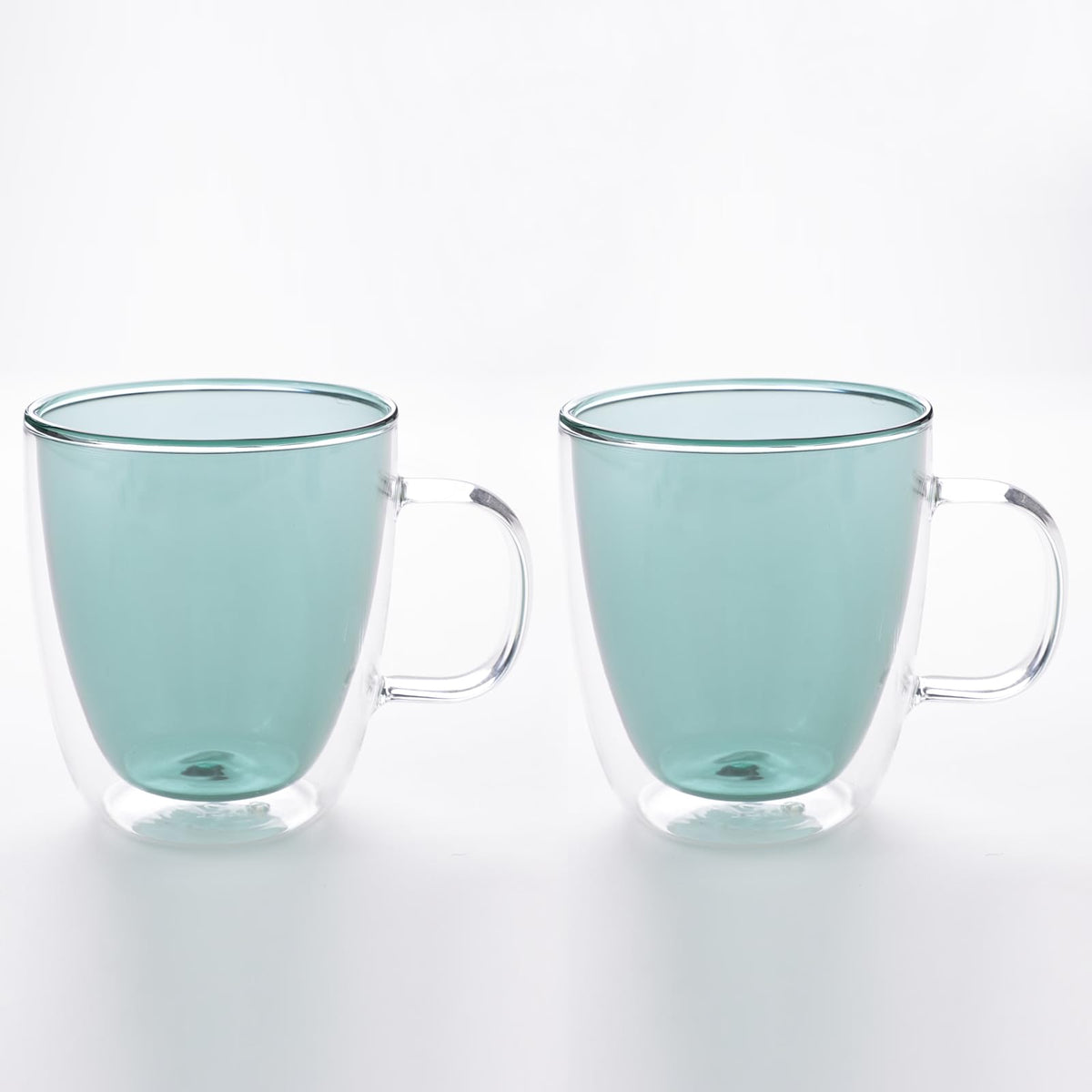 UMAI Double Walled Glass Coffee Mug Set of 2-400ml Each | Borosilicate Glass Teacups | High Thermal Resistance | Microwave & Dishwasher Safe | Gift Pack for Couples, Family and Friends | Green
