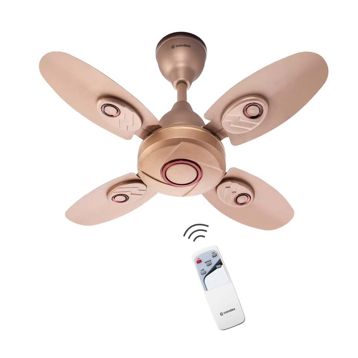 Candes Nexo 600 mm /24 inch Ceiling Fan with Remote Control | BEE Star Rated, High Air Delivery & Energy Saving | Small Fan for Kitchen, Balcony & Small Room | 1+1 Year Warranty | Golden