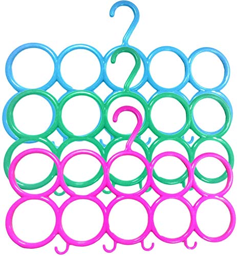 Kuber Industries 10-Circle Plastic 3 Pieces Ring Hanger for Scarf, Shawl, Tie, Belt, Closet Accessory Wardrobe Organizer (Multicolour) - CTKTC030754