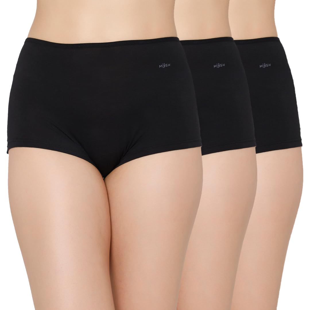 Mush Womens Ultra Soft High Waist Bamboo Modal Boyshorts || Breathable Panties || Anti-Odor, Seamless, Anti Microbial Innerwear (L - Pack of 3, Black Color)