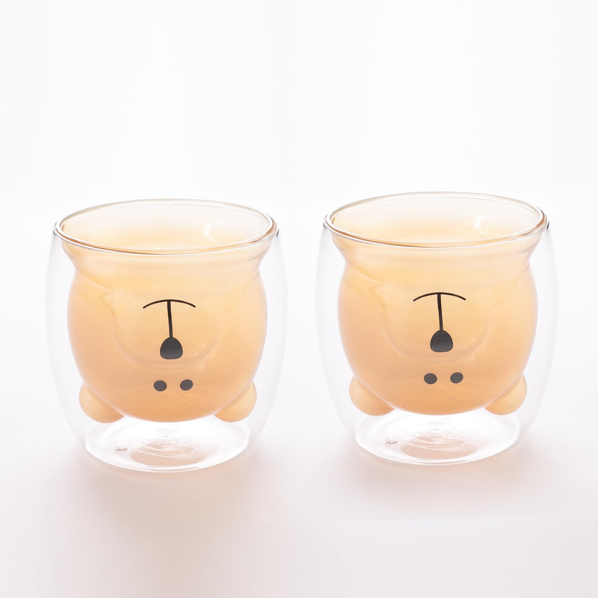 UMAI Cute Teddy Bear Glass Mug Set of 2 I Double Walled Borosilicate 250ml I Transparent I Microwave Safe I Scratch Proof I Coffee Mugs for Couples I Amber I Gift for Friends, Family and Loved Ones