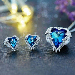 Yellow Chimes Pendant Set for Women and Girls Blue Crystals from Swarovski Pendant Set Silver Tone Heart Pendant With Earrings Set for Girls | Birthday Anniversary Gift for Wife Birthday Gift for girls and women