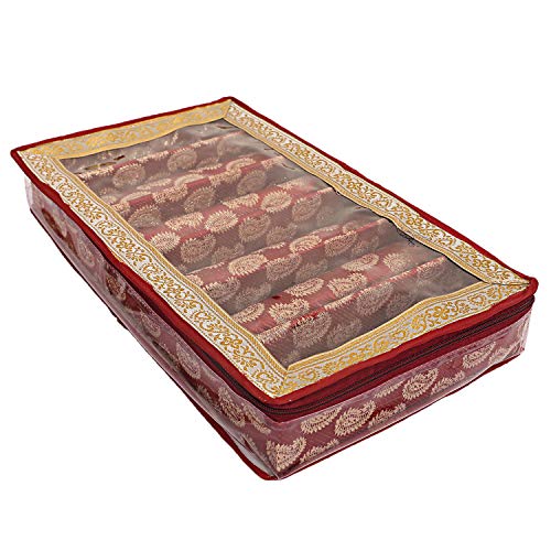 Kuber Industries Brocade 6 Rod Bangle Box, Red, Maroon