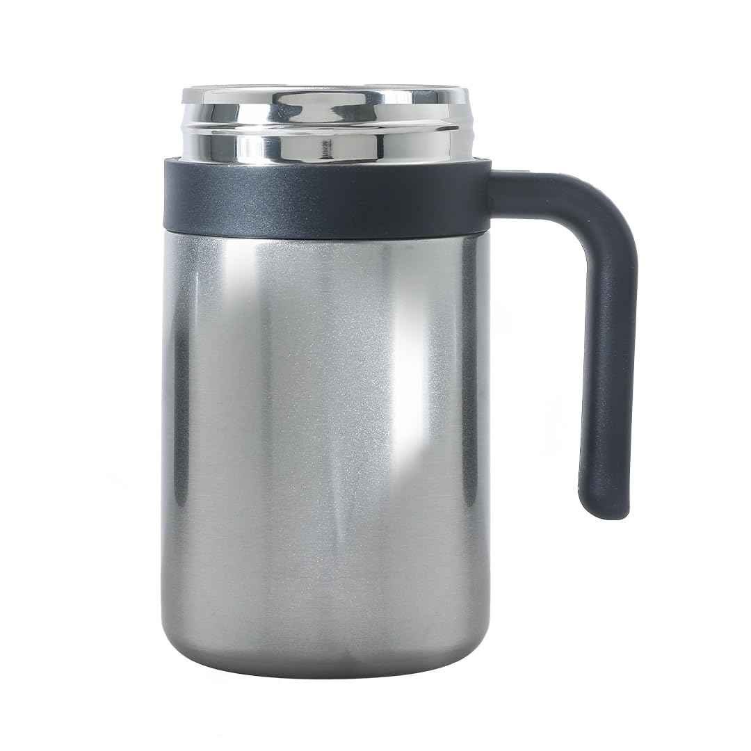 Kuber industries Stainless Steel Vacuum Insulated Travel Mug With Lid 420 ML-Pack of 3 (Silver)