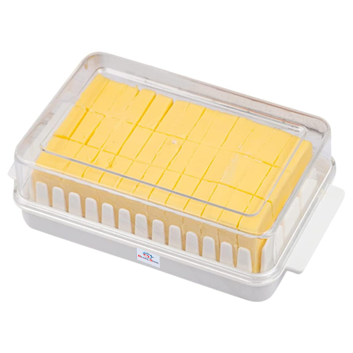 Heart Home Butter Box|Plastic Butter Keeper for Refrigerator|Butter Storage Box with Cutting Guide|Butter Dish with Lid for Countertop (White)