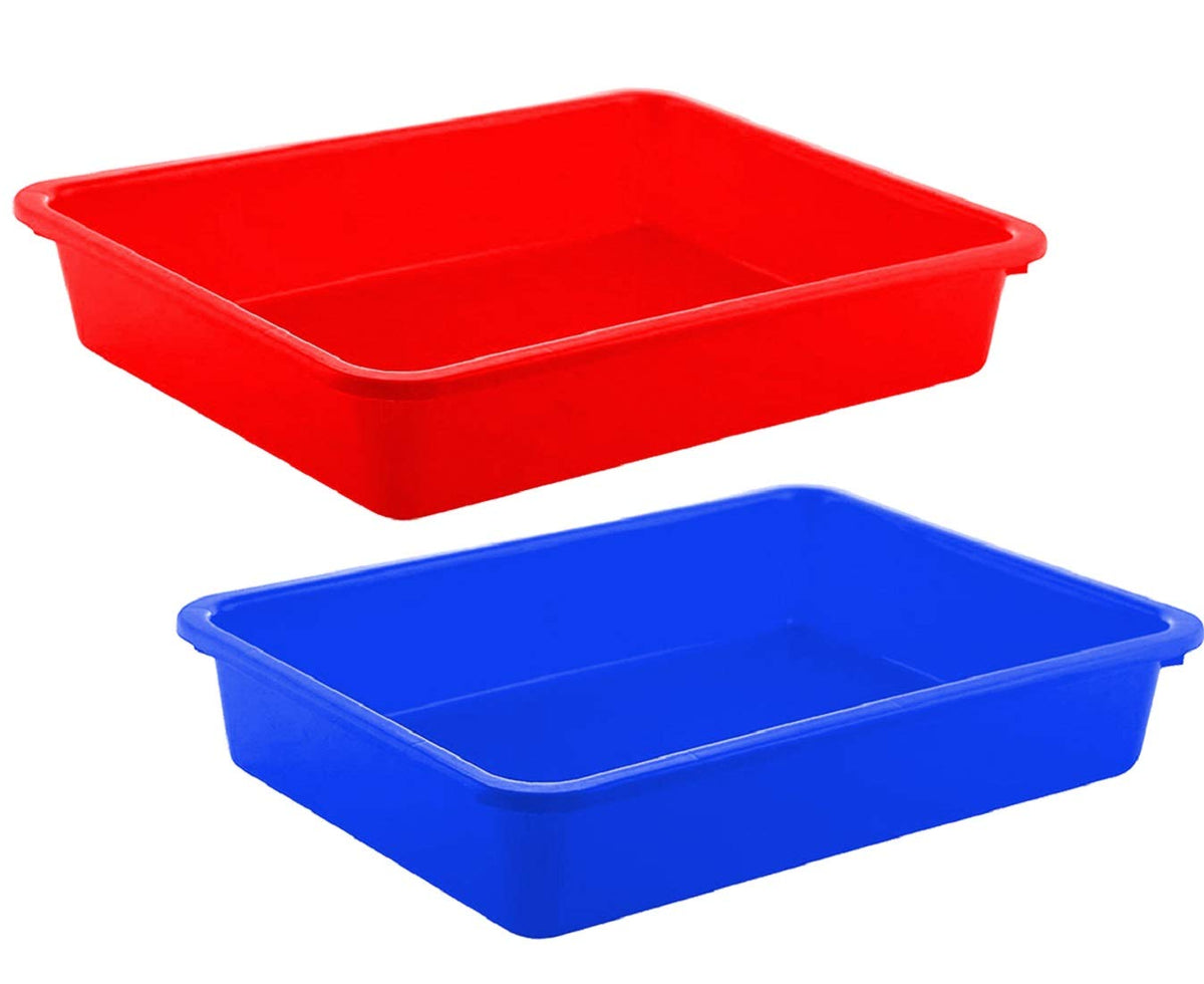 Kuber Industries Plastic 2 Pieces Medium Size Stationary Office Tray, File Tray, Document Tray, Paper Tray A4 Documents/Papers/Letters/folders Holder Desk Organizer (Blue & Red) CTKTC134827
