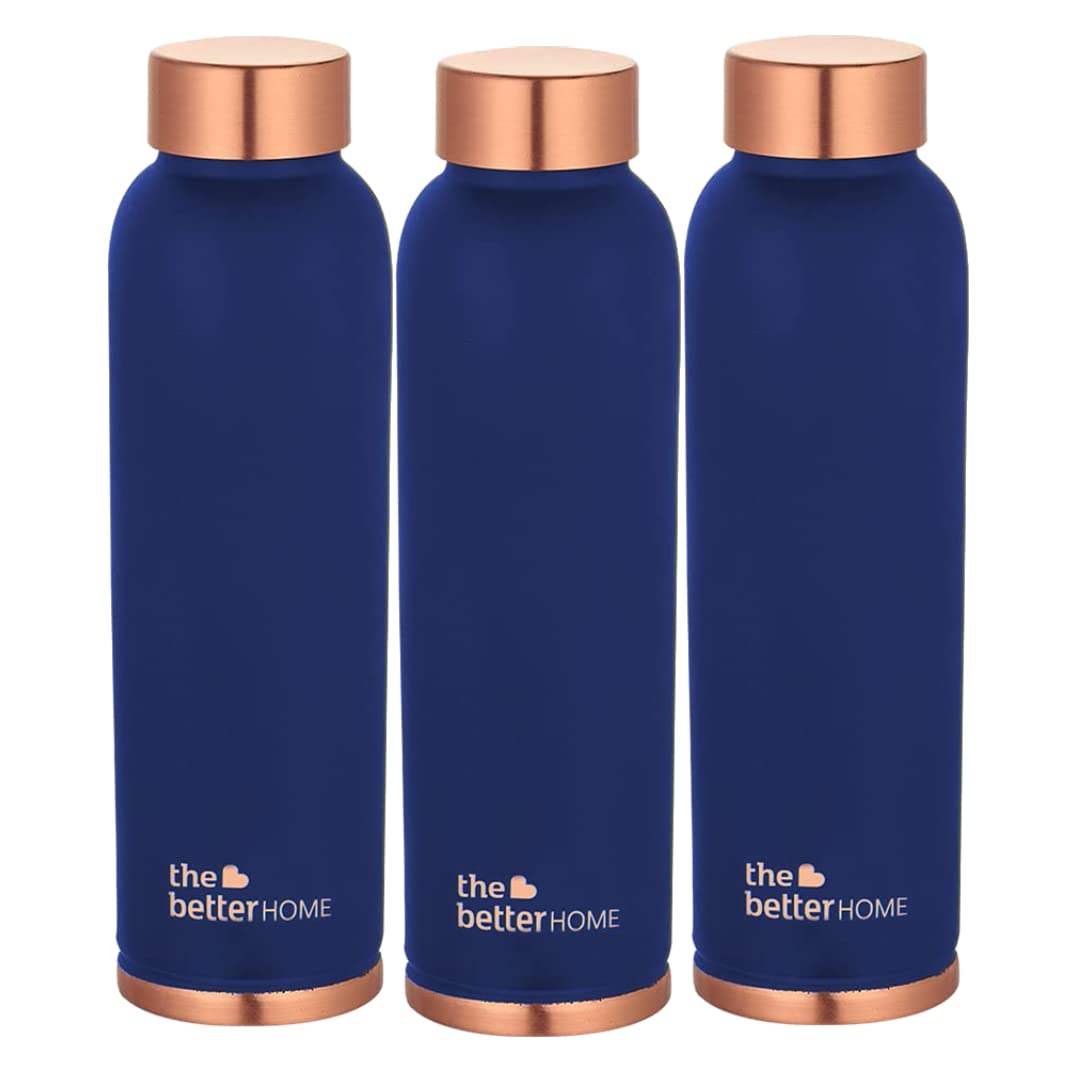 The Better Home Copper Water Bottle (1 Litre-3Pcs) | BPA Free Leak Proof Bottle for School Kids | Non Plastic Bottles for Office 1+ Litre Capacity | Water Bottal | Dr Copper Water Bottle | Blue Bottle