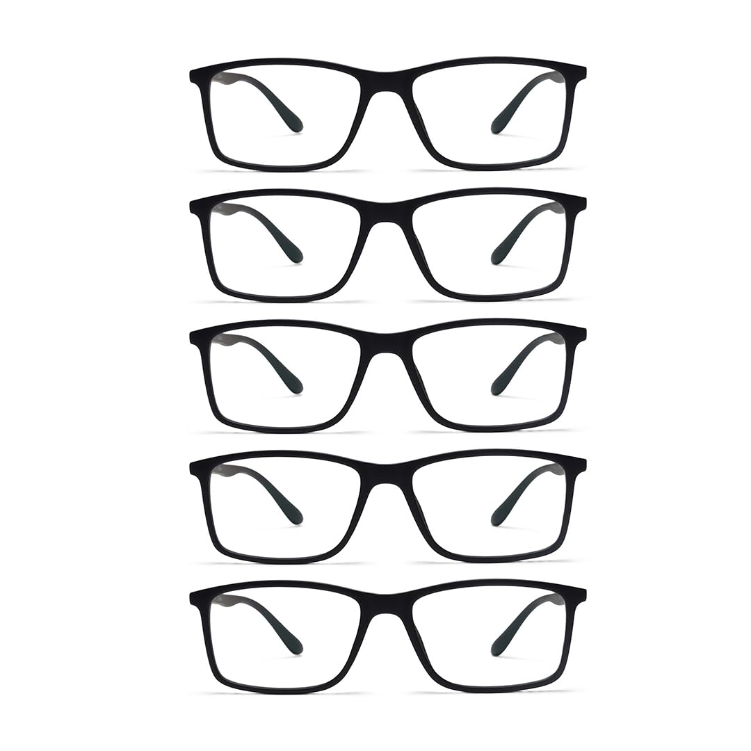 Intellilens® Square Blue Cut Computer Glasses for Eye Protection | Zero Power, Anti Glare & Blue Light Filter Glasses | Frames & Blue Cut Lenses (Black) Pack of 5