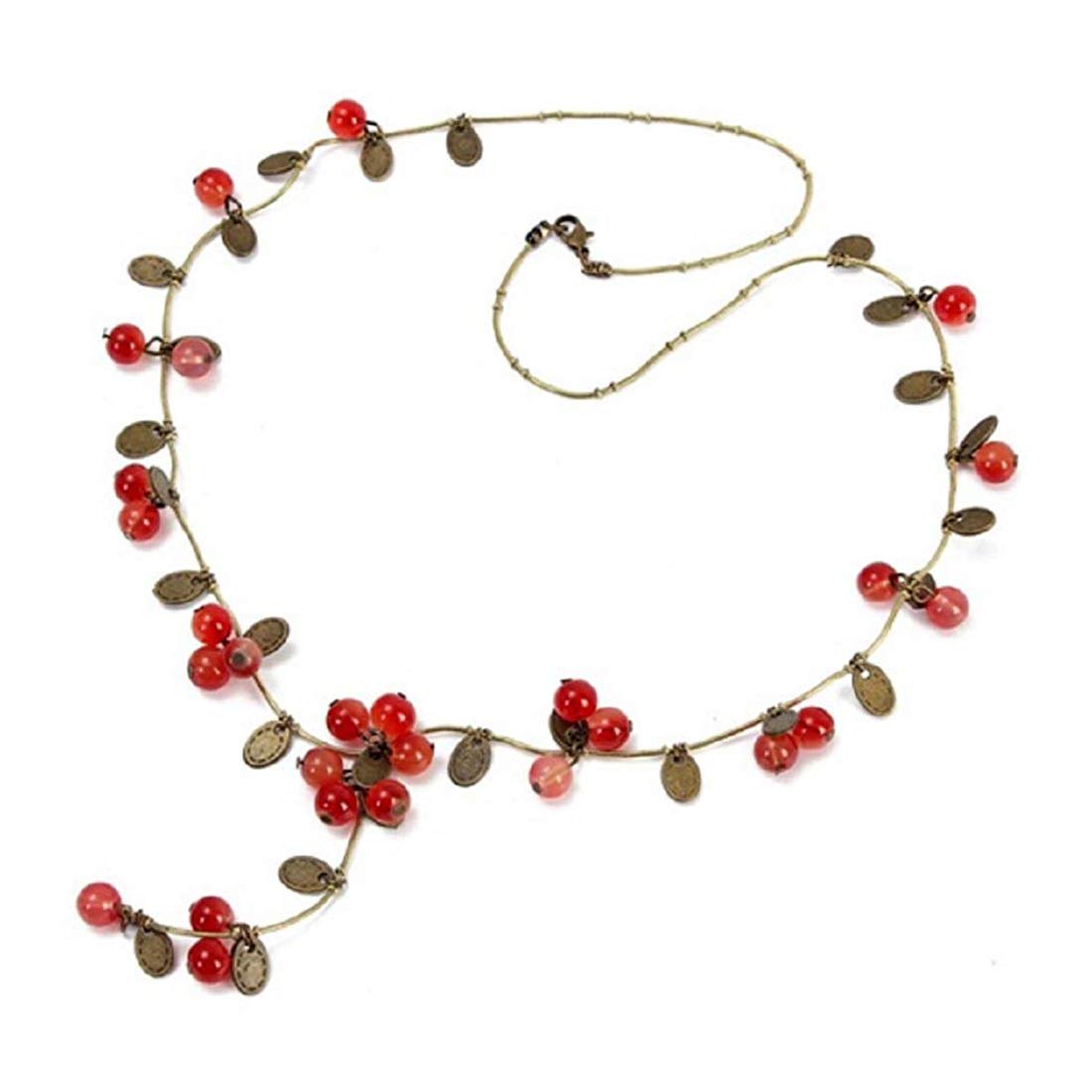 Yellow Chimes Exquisite Design Bohemain Beautiful Fresh Red Cherry Beads Sweater Long Chain Necklace for Women and Girl's