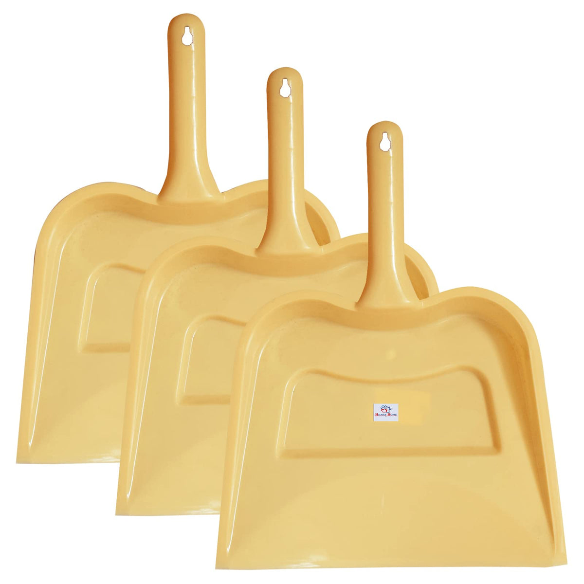 Heart Home Plastic Lightweight 12" Dustpan with Comfort Grip Handle for Easy Sweep Broom, Pack of 3 (Cream)