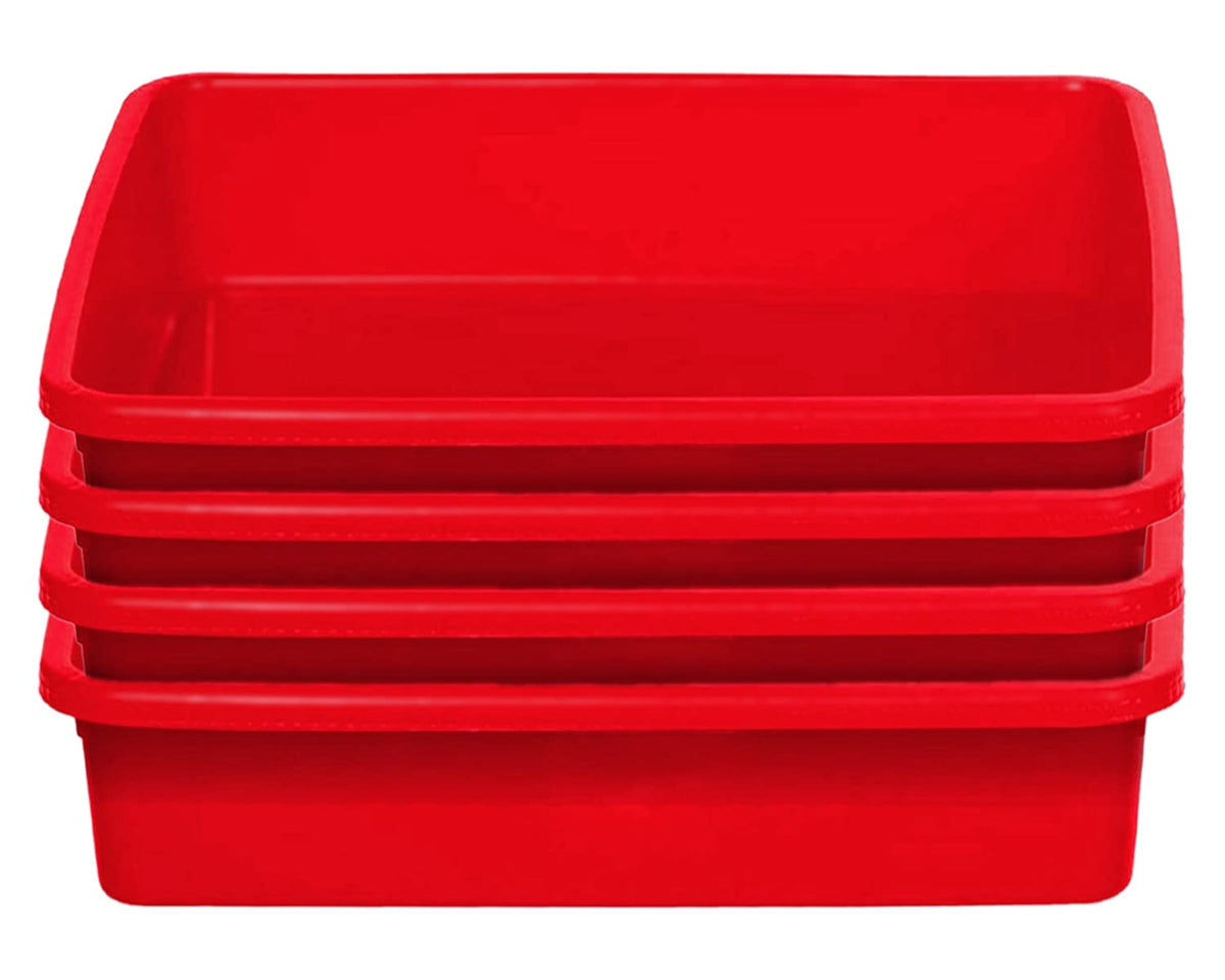 Kuber Industries Plastic Storage Large Tray Organizer, Stackable Tray for Projects, Painting, Beads, Organizing Supply Pack of 4 (Red)