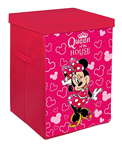 Kuber Industries Disney Minnie Print Non Woven Fabric Foldable Laundry Organiser With Lid & Handles (Pink)