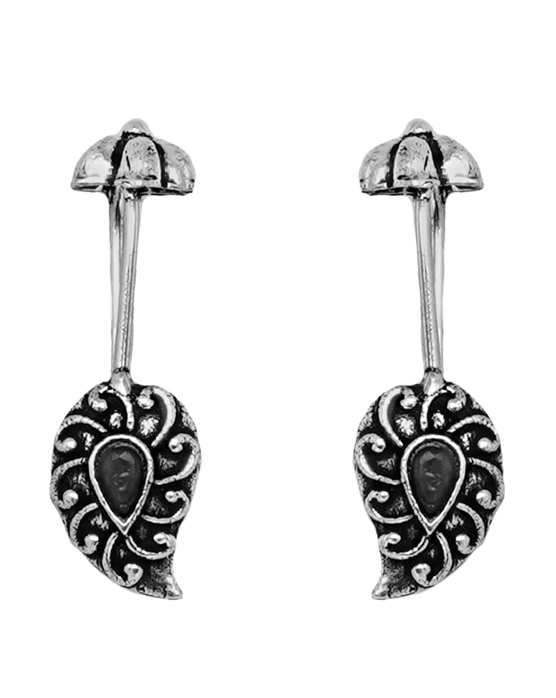 Teejh Mitali Black Stone Silver Oxidsed Clip On Bugadi For Women