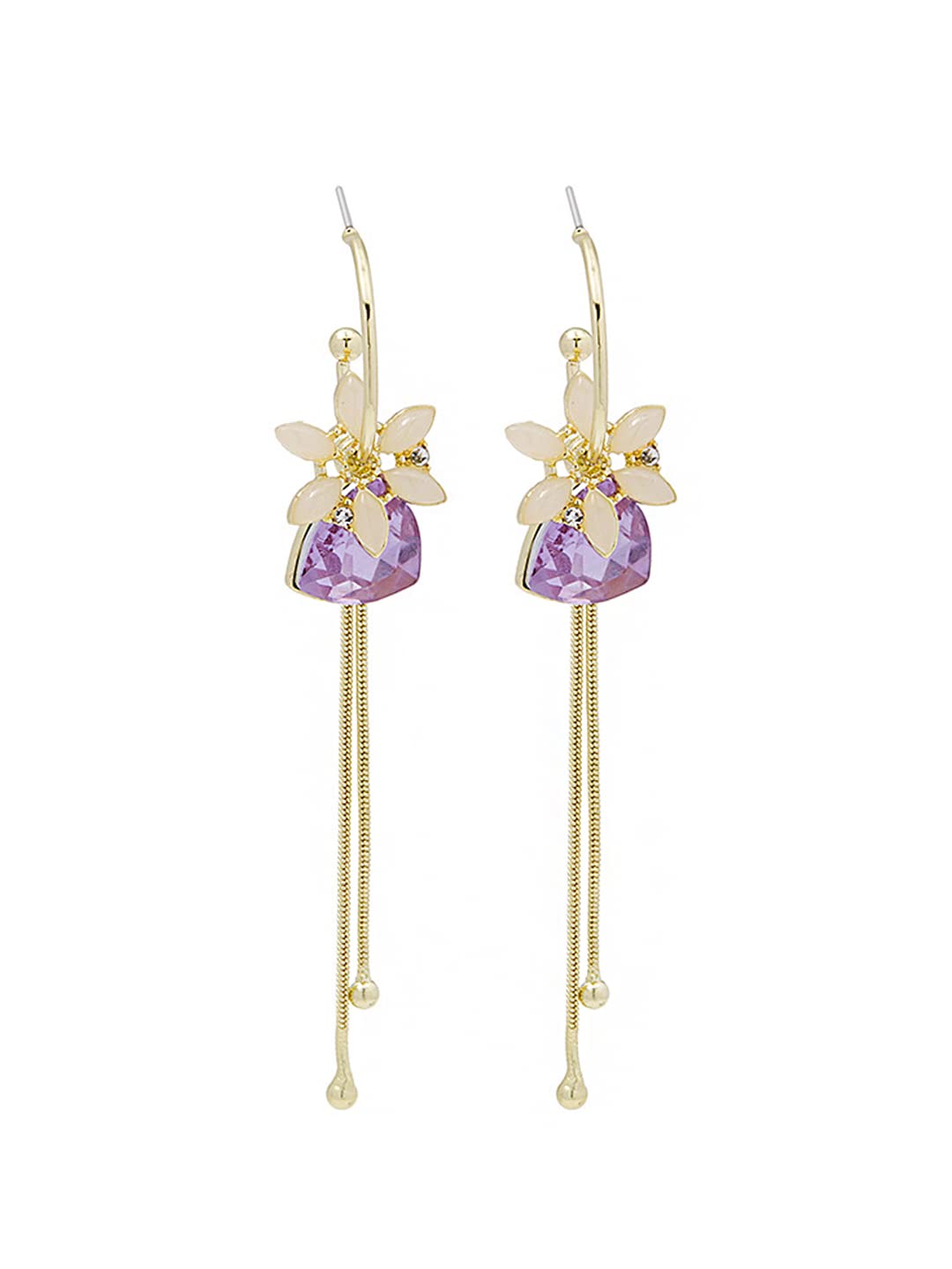 Yellow Chimes Earrings For Women Gold Tone Flower Designed Purple Crystal Long Chain Tassel Drop Dangler Earrings For Women and Girls