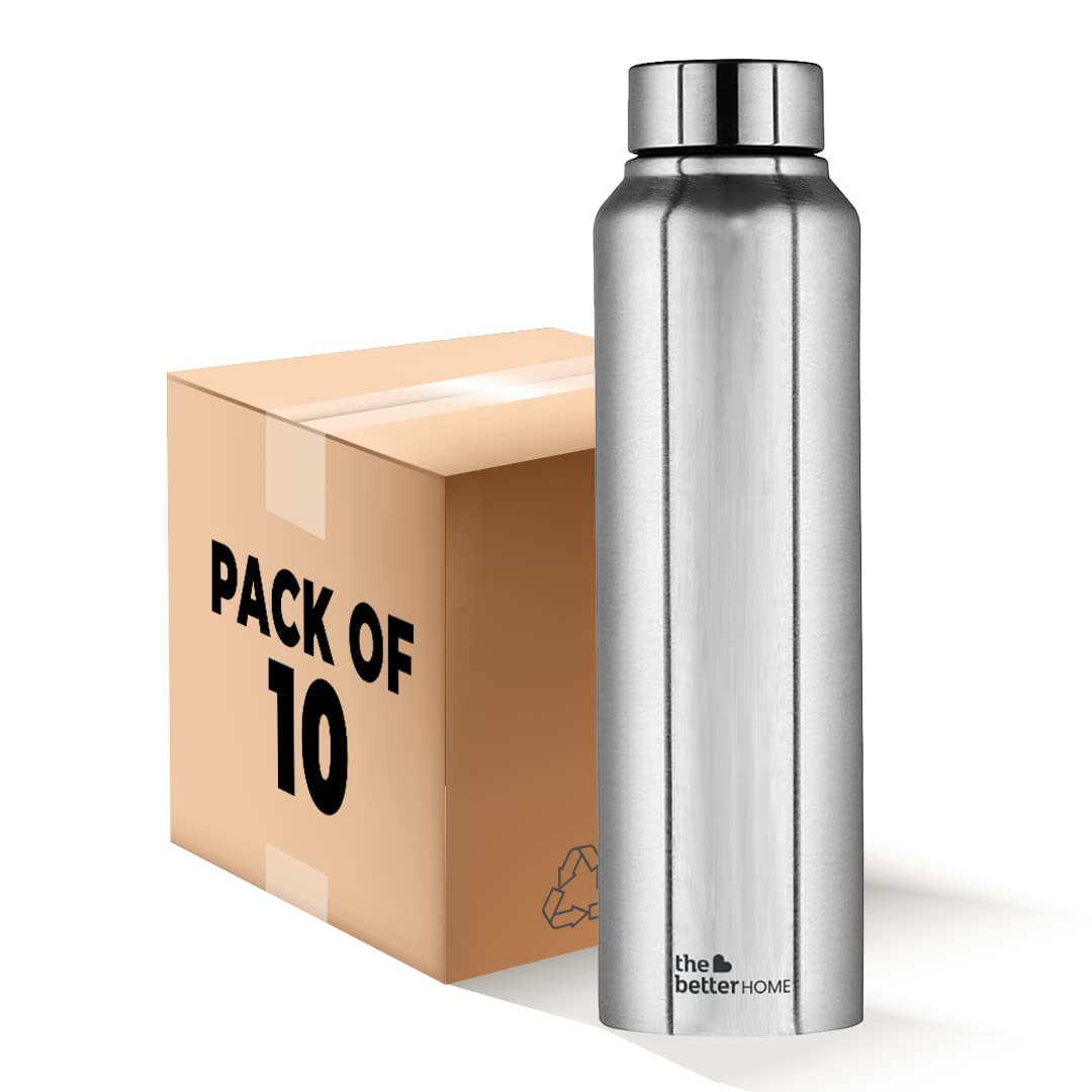 The Better Home 1000 Stainless Steel Water Bottle 1 Litre - Silver (Pack of 10) | Rust-Proof, Lightweight, Leak-Proof & Durable | Eco-Friendly, Non-Toxic & BPA Free Water Bottles 1+ Litre