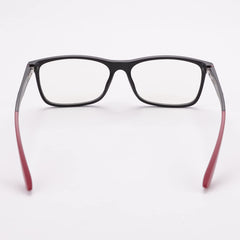 Intellilens | Zero Power Blue Cut Computer Glasses | Anti Glare, Lightweight & Blocks Harmful Rays | UV Protection Specs | For Men & Women | Black & Red | Square | Medium