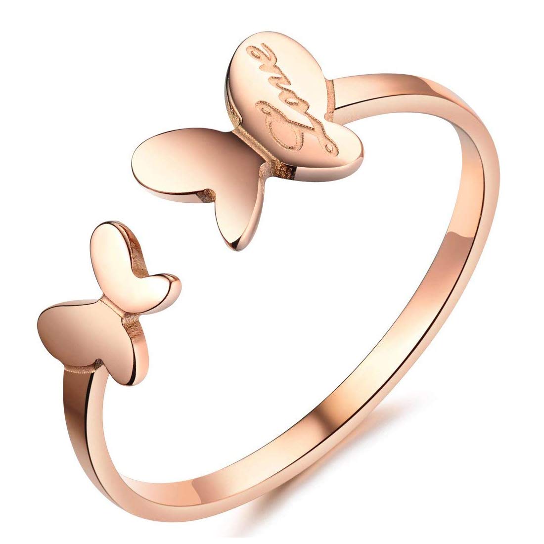 Yellow Chimes Dual Butterfly Love in-Script Surgical Steel Rose Gold Ring for Girls and Women