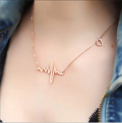Yellow Chimes Necklace for Women and Girls Heart Pendant Necklace for Women | Rosegold Plated Valentines Special Love Heartbeat Chain Necklace | Birthday Gift for girls and women Anniversary Gift for Wife
