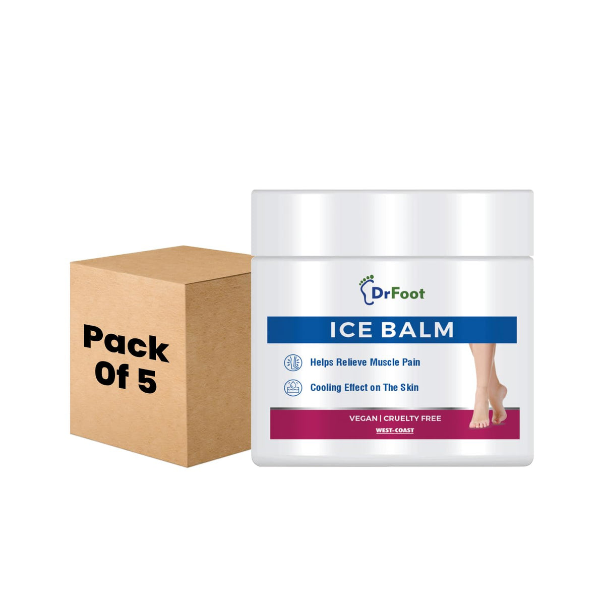 Dr Foot Ice Balm Cold with the Goodness of Menthol, Mentha Oil, Hemp Seed Oil, Glycerin - 100gm (Pack of 5)