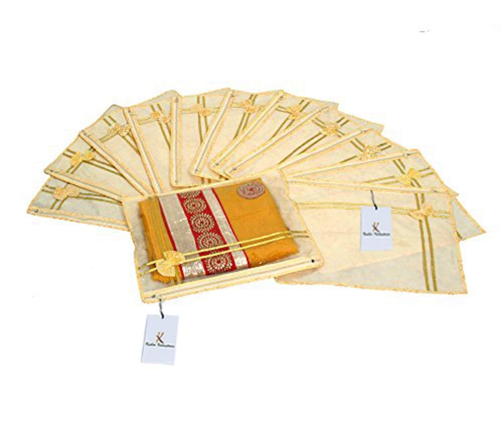 Kuber Industries Non Woven Saree Covers With Zip|Saree Covers For Storage|Saree Packing Covers For Wedding|Pack Of 12 (Gold)