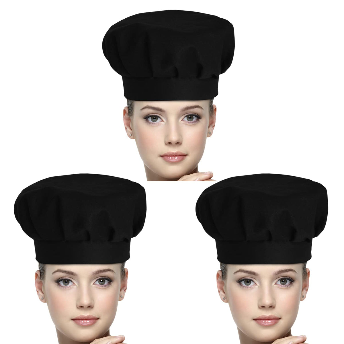 Kuber Industries Cotton Chef Cap/Hat for Cooking, Baking, Party Favors, Home Kitchen, Restaurant- Pack of 3 (Black)-50KM01046