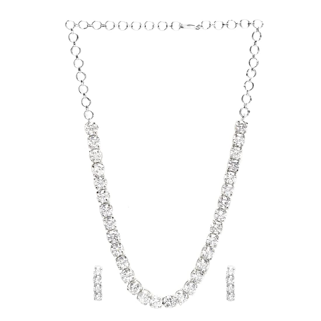 Yellow Chimes Women's Traditional White American Diamond Rhodium Plated AD Necklace Set