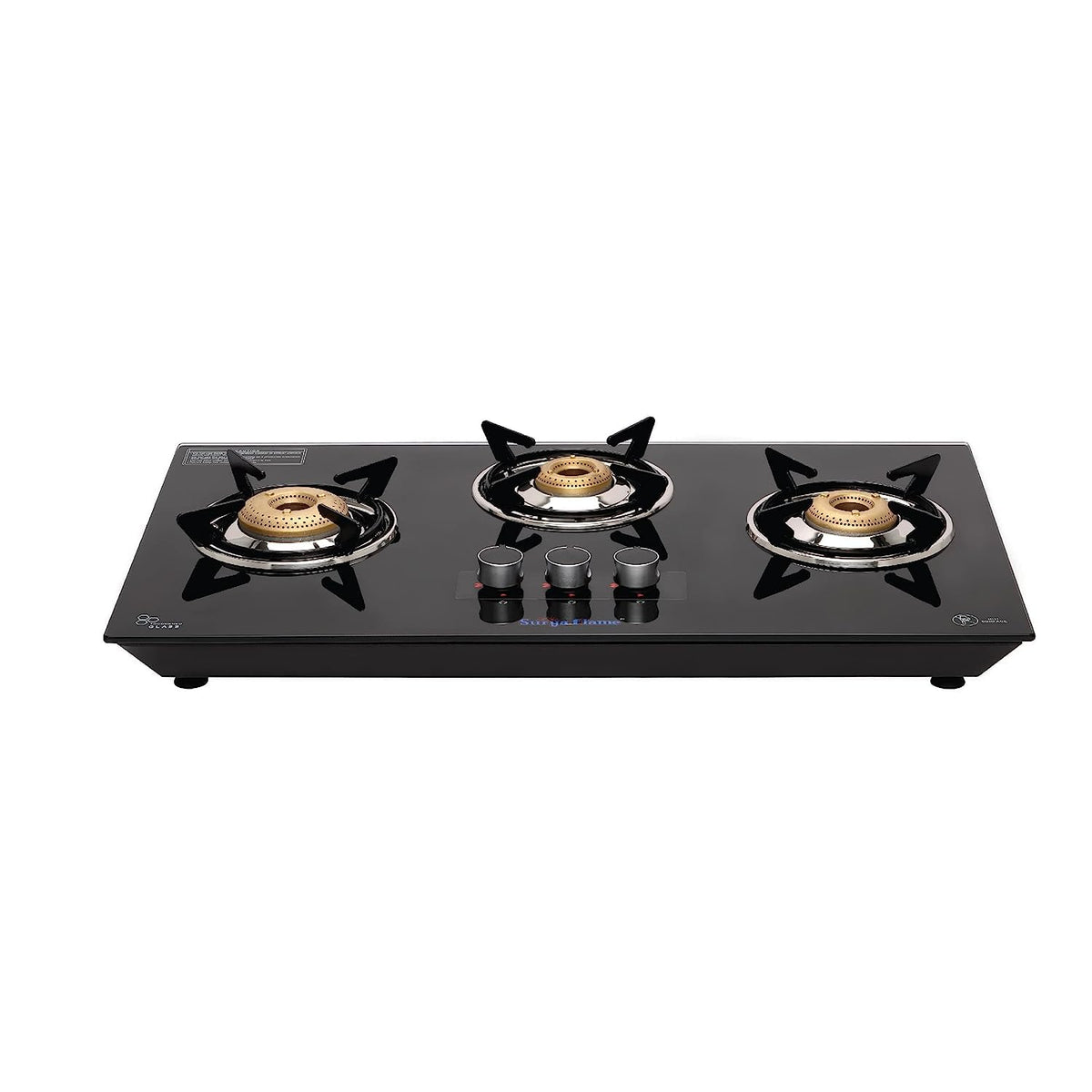 Surya Flame Apollo Round Hob Top | Gas Stove 3 Burners | Manual Glass Stove with Spill Proof Desing & Jumbo Burner | 2 Years Complete Doorstep Warranty - Black(Pack of 2)