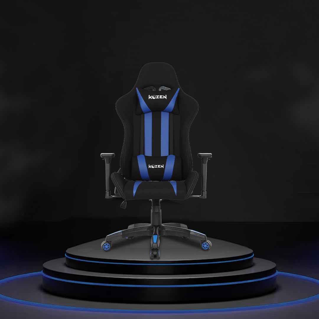 KOZEN Diablo Gaming Chair, Ergonomic Premium Fabric Computer Desk Chair, 180° Recliner Chair, Adjustable Neck & Lumbar Pillow, 3D Adjustable Armrests, Mesh Fabric - Blue (Blue)