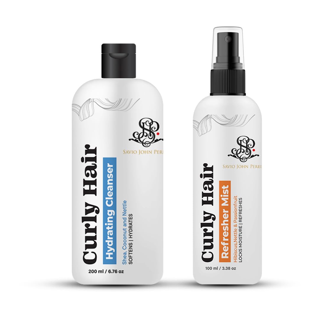 Curly Hair Hydrating Cleanser and Refresher Mist Combo | Frizzy and Curly Hair Products | Hair spray | Hair care for curly hair | Magic hair care for curls | Created by Savio John Pereira (pack of 2)