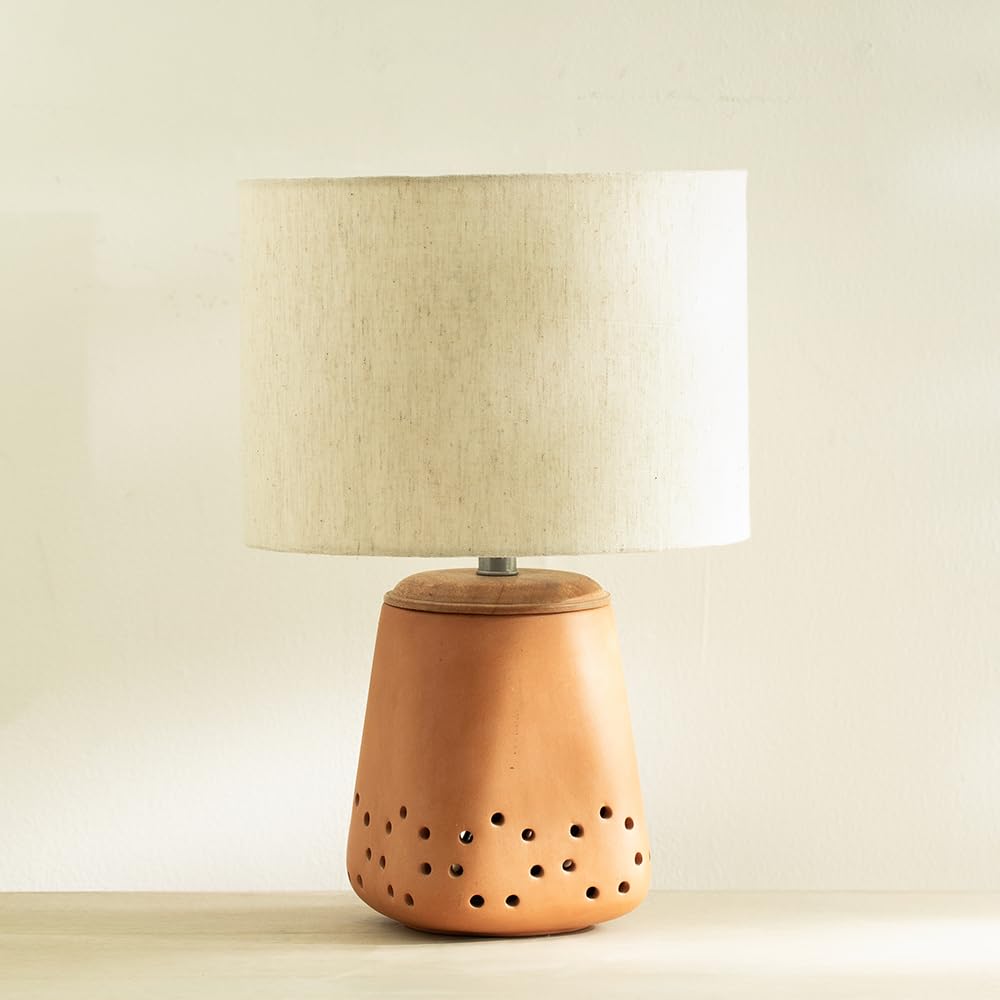 Hammered Brass Jar Table Lamp with Wooden Base - Just Shades