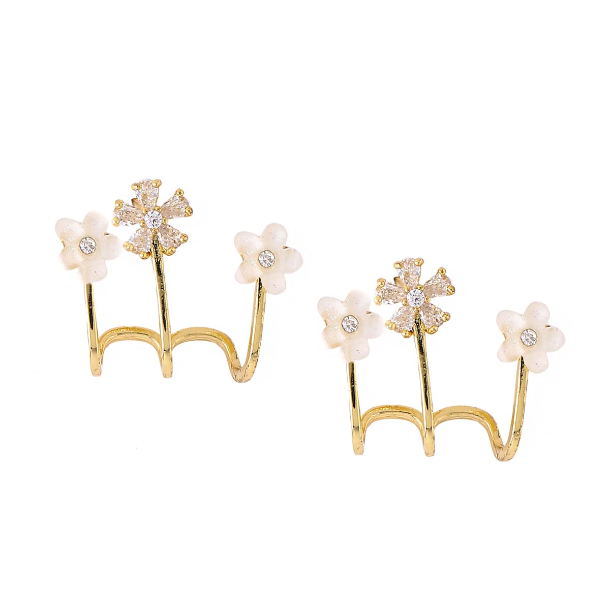 Yellow Chimes Earrings For Women Gold Tone Crystal Studded Triple Flower Stud Clip On Earrings For Women and Girls