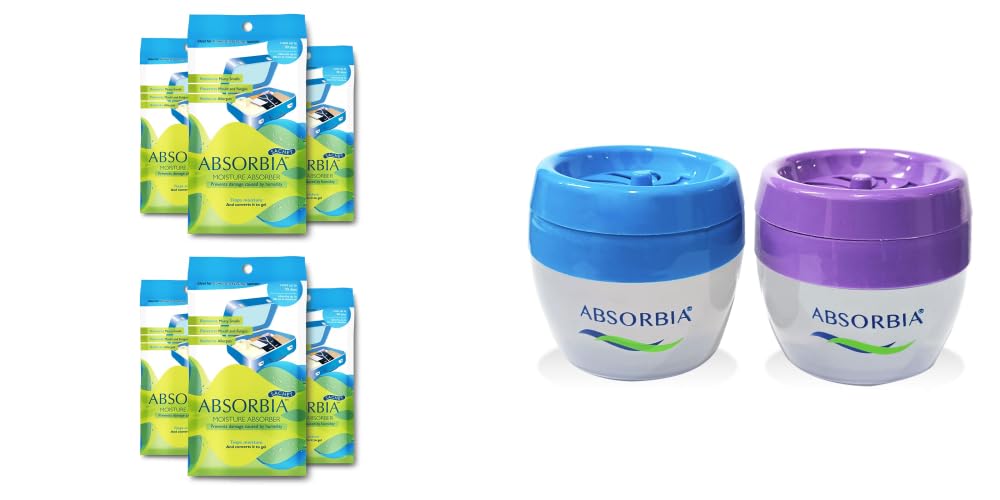 Absorbia Moisture Absorber | Absorbia Sachet - Season Pack of 6 (200ml Each) | Dehumidier for Bags, Suitcases Drawers|Absorbia Water Based (AVIATOR) Gel Air Freshener pack of 2 | 125 gms x2 |nbsp