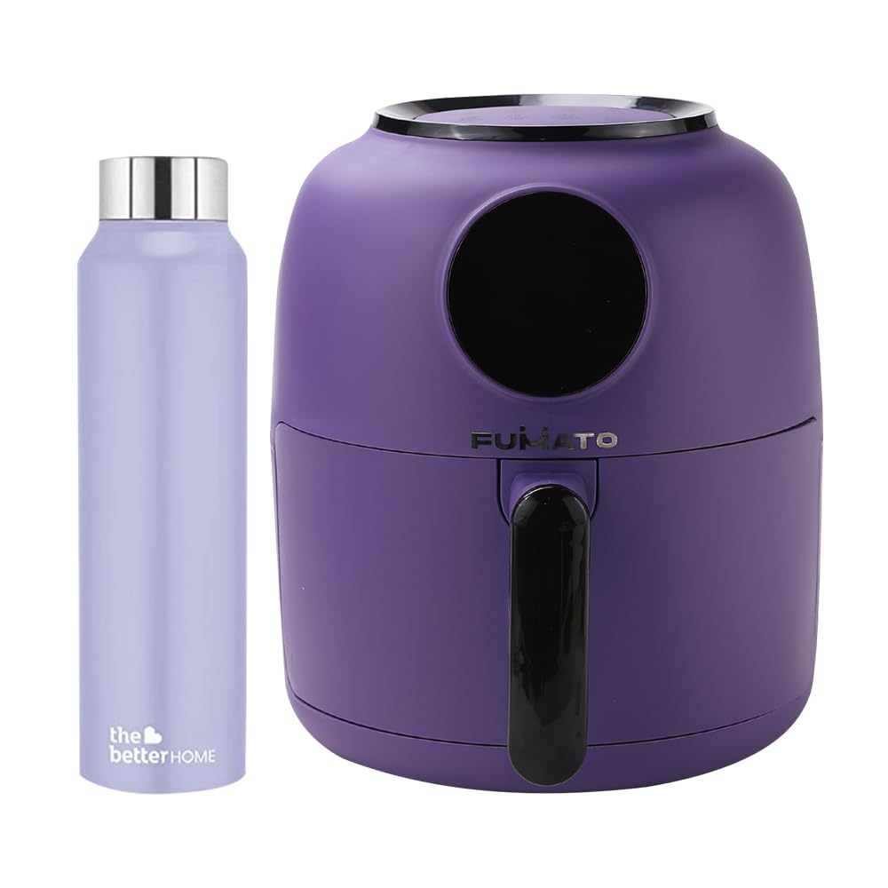 The Better Home FUMATO Aerochef Air fryer With Digital Touchscreen Panel 4.5L Purple & Stainless Steel Water Bottle 1 Litre Purple