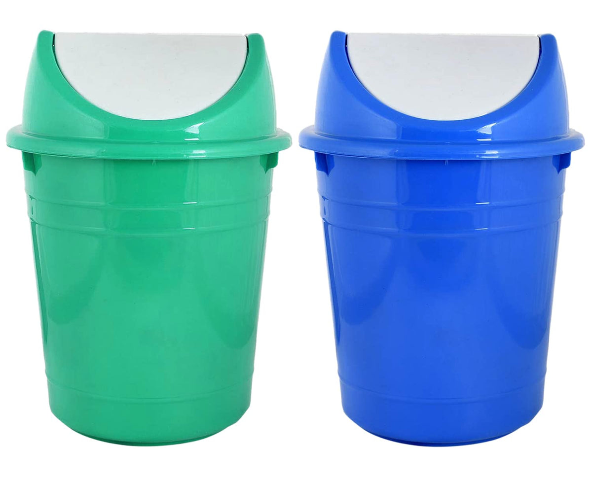 Kuber Industries Plastic Dustbin, Trashbin, Wastebin For Kitchen, Bathroom, Office Use With Swing Lid, 10 Liter- Pack of 2 (Green & Blue)-47KM0874