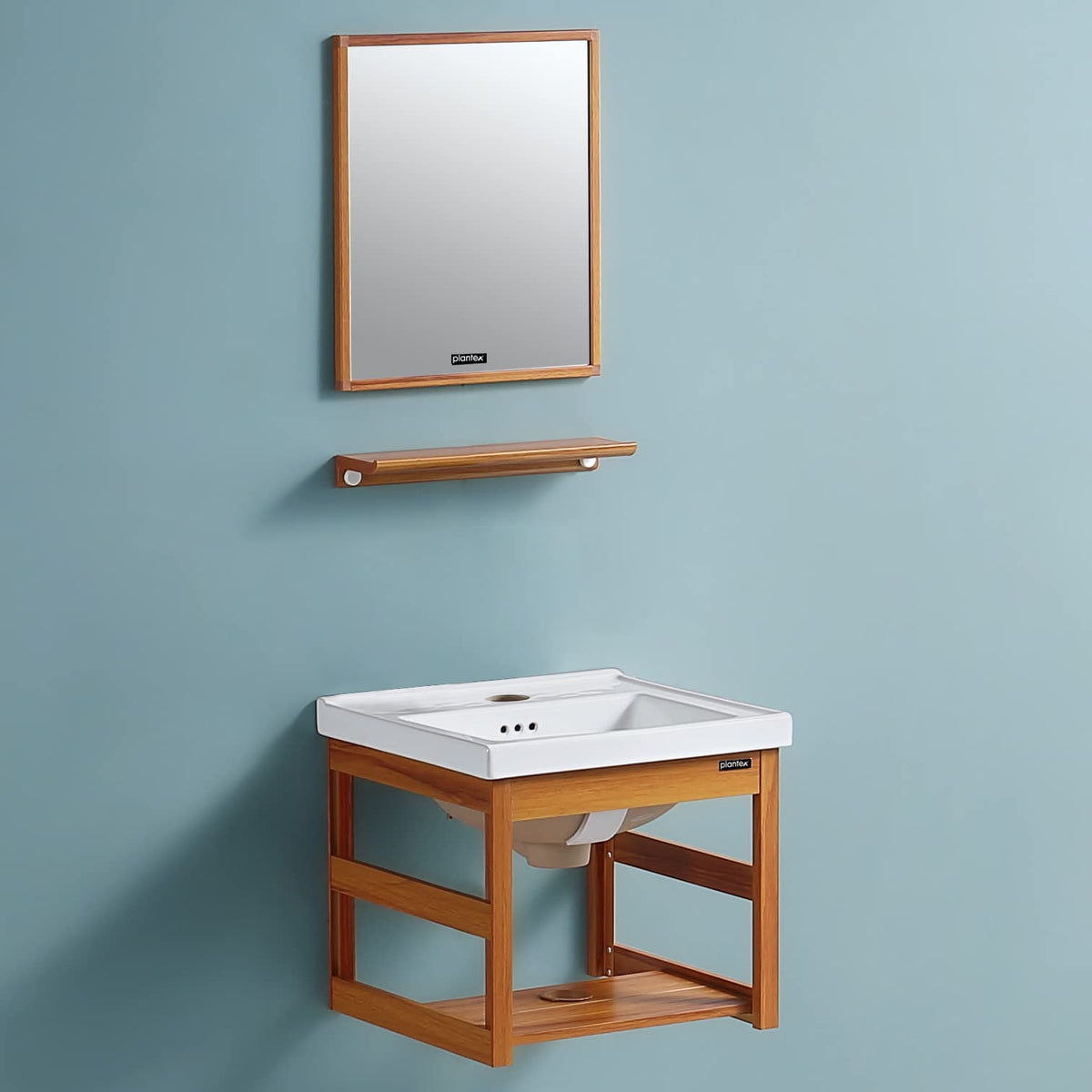 Plantex Aluminium Aluminum Bathroom Vanity Set With Basin/Mirror With Ceramic Wash Basin For Bathroom - (Brown), ?47.5 Centimeters