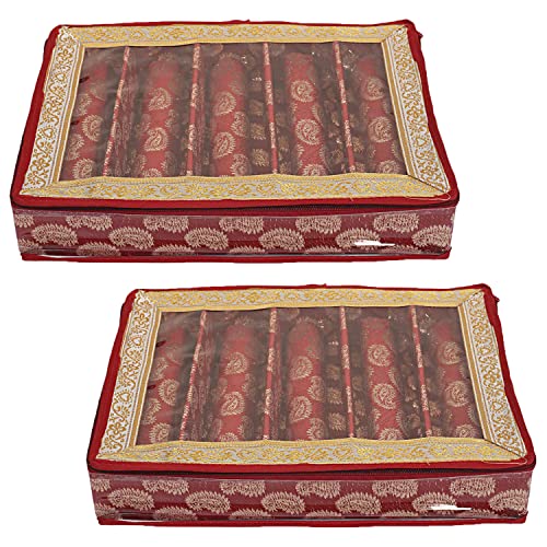 Kuber Industries Multipurpose Teardrop Pattern Laminated 5 Rod Bangle Box/Organizer/Case With Tranasparent Top - Pack of 2 (Red)-47KM0499